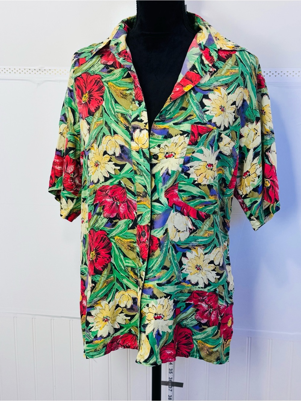 Clio Silk Tropical Floral Button Down Blouse M Oversized Resort Core